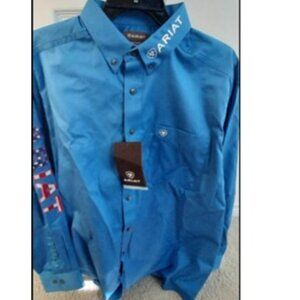 ARIAT Mens Team Logo Twill Classic Fit Shirt ULTRA MARINE Blue-XXL **NEW** w/Tag